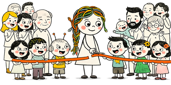 Ilustración de comunidad educativa celebrando